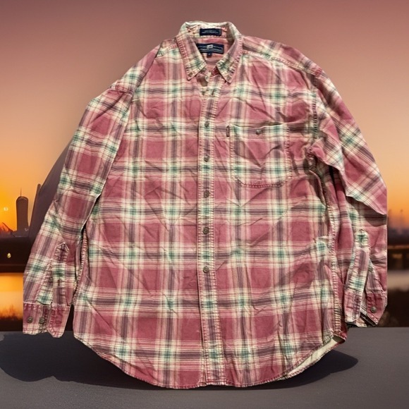Lee Other - Lee Plaid Button Up Shirt Large Red Green Distressed Worn-In Preppy Grandpa‎